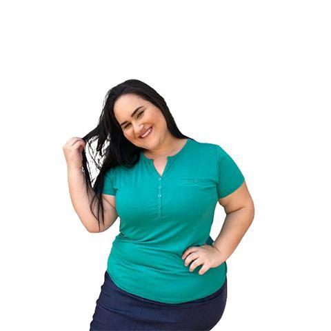 Imagem de Camiseta Plus Size Feminina Fresquinha Decote Botão Moda Até G4