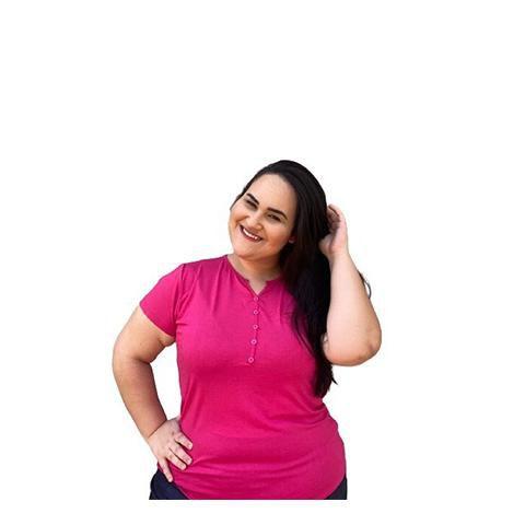 Imagem de Camiseta Plus Size Feminina Fresquinha Decote Botão Moda Até G4