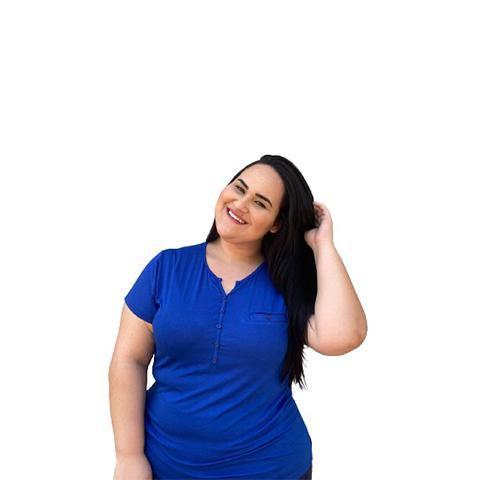 Imagem de Camiseta Plus Size Feminina Fresquinha Decote Botão Moda Até G4