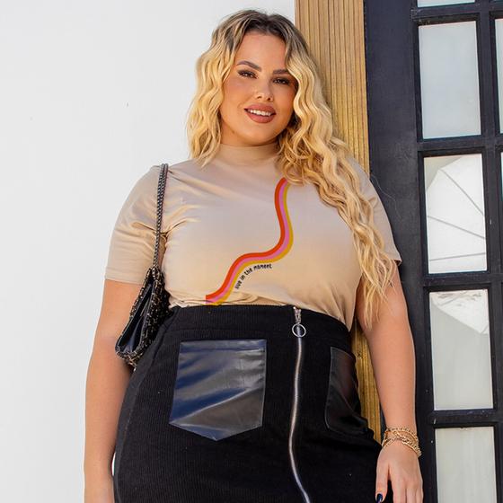 Imagem de Camiseta Plus Size Feminina T-Shirt Gola Alta Blusinha Manga Curta 100% Algodão Estampa Arco-íris