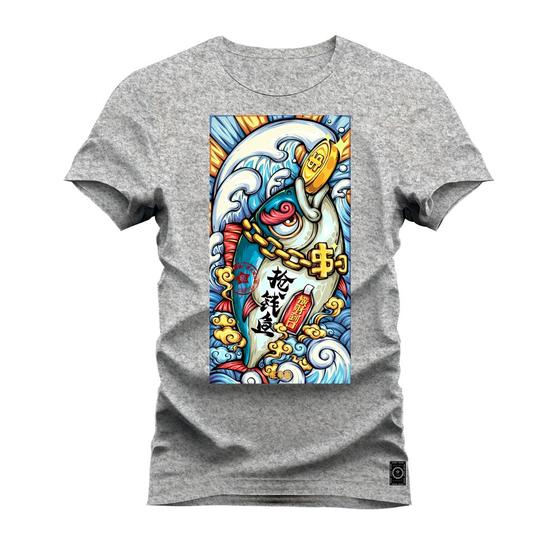 Imagem de Camiseta Plus Size Forma Grande 30.1 Penteada Estampa Digital Shark Moedas