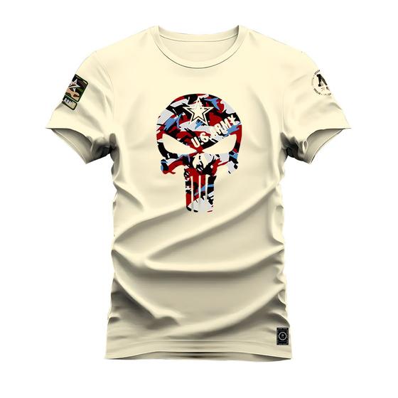 Imagem de Camiseta Plus Size Forma Grande Algodão Estampada Varias Cores Caveira Usarmy