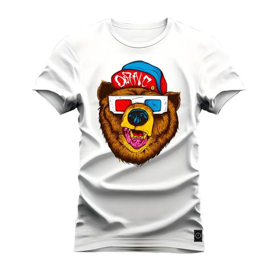 Imagem de Camiseta Plus Size Forma Grande Algodão Estampada Varias Cores Urso Oculos