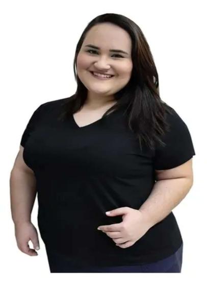 Imagem de Camiseta Plus Size Gola V Feminina Lisa Algodão XG ao XG8