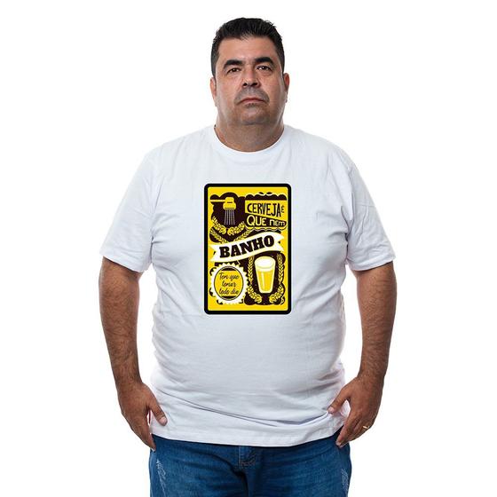 Imagem de Camiseta Plus Size Masculina Algodao Estampa Cerveja É Que Nem Banho Com Abridor De Garrafas