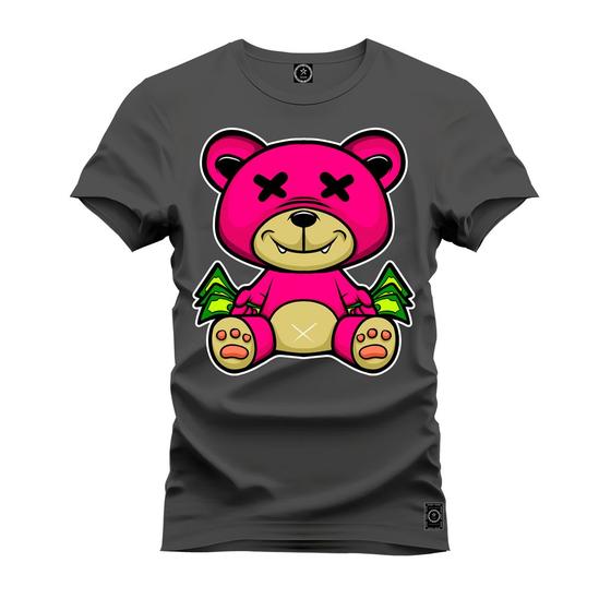 Imagem de Camiseta Plus Size Premium Malha Confortável Estampada Urso Rosa X