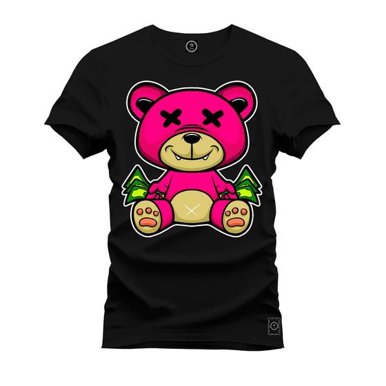 Imagem de Camiseta Plus Size Premium Malha Confortável Estampada Urso Rosa X