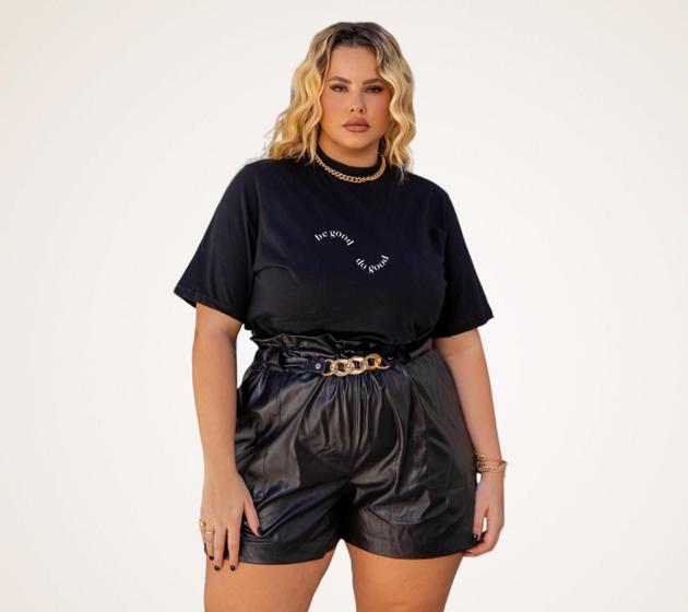 Imagem de Camiseta Plus Size T-Shirt Feminina Moda Evangélica Gola Alta Manga Curta Estampada