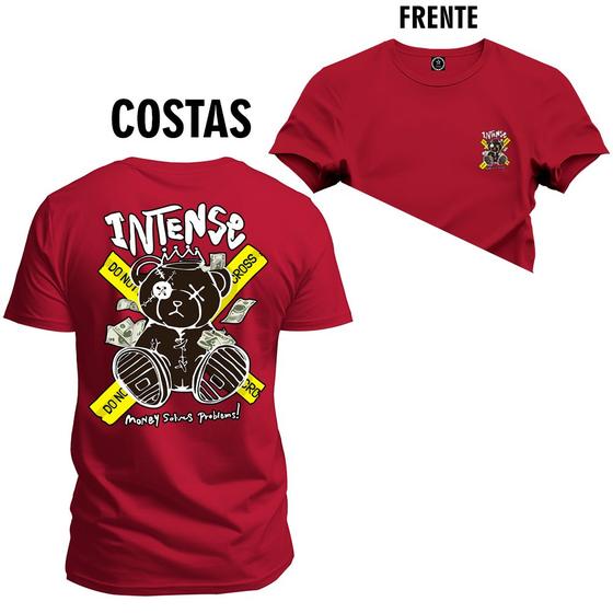 Imagem de Camiseta Plus Size Unissex Algodão Macia Premium Estampada Urso Intense Frente e Costas