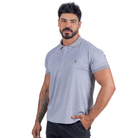 Imagem de Camiseta Polo Masculina 100% Algodão Cinza Mescla