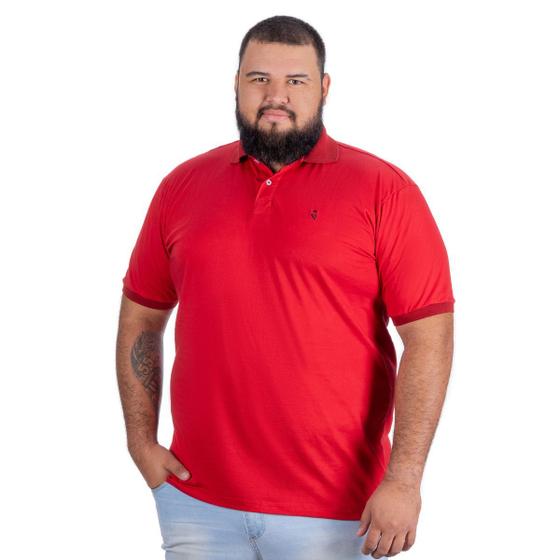 Imagem de Camiseta Polo Masculina Vermelha Plus Size 100% Algodão