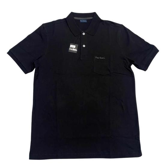 Imagem de Camiseta polo preta masculina marca pierre cardin com bolso