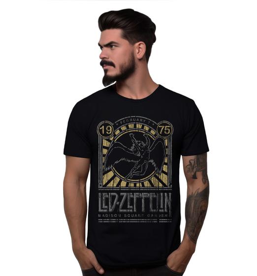 Imagem de Camiseta Preta Banda Led Zeppelin Madison Square Garden Bomber Rock