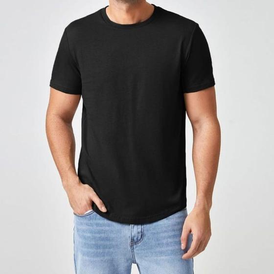Imagem de Camiseta Preta Básica Lisa Masculina Camisa Sem Estampa De Algodão