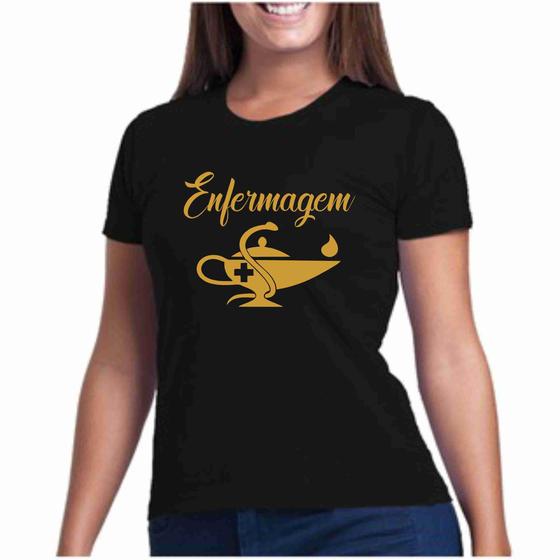 Imagem de Camiseta Preta com Dourado Profissões - Enfermagem -Faculdade