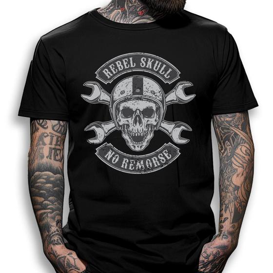 Imagem de Camiseta Preta Custom Rebel Skull Helmet No Remorse