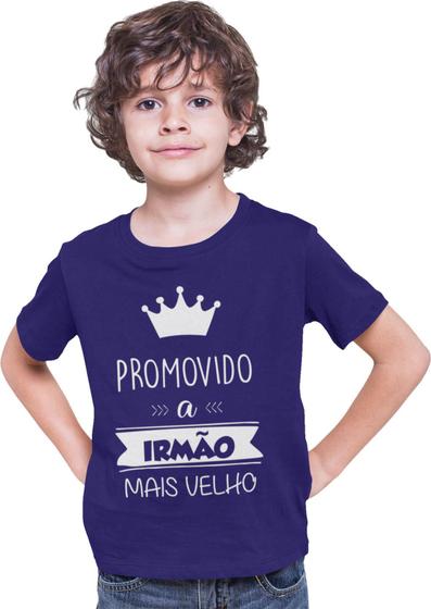 Imagem de Camiseta Promovido a Irmão Mais Velho Colorida Juvenil Azul Marinho