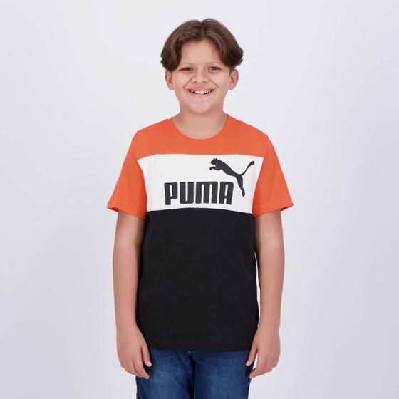 Imagem de Camiseta Puma Ess+ Colorblock Juvenil Preta e Laranja