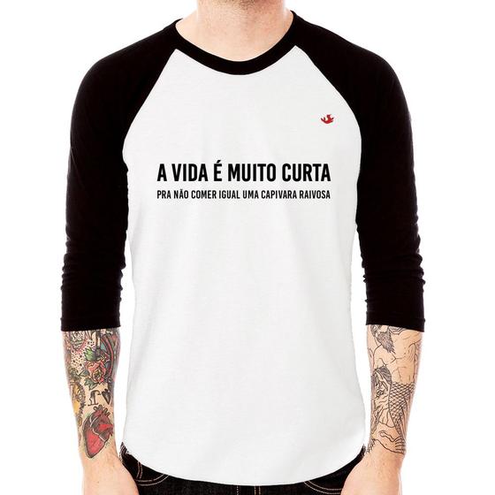 Imagem de Camiseta Raglan A vida é muito curta pra não comer igual uma capivara raivosa Manga 3/4 - Foca na Moda