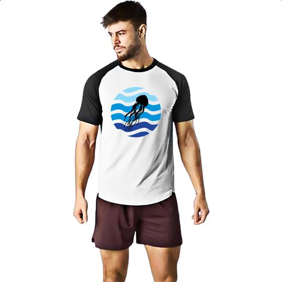 Imagem de Camiseta Raglan Animais marinhos agua-viva silhueta sunset