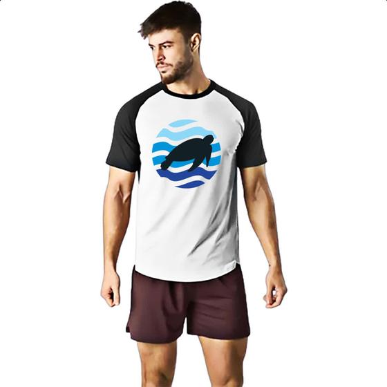 Imagem de Camiseta Raglan Animais marinhos tartaruga silhueta sunset