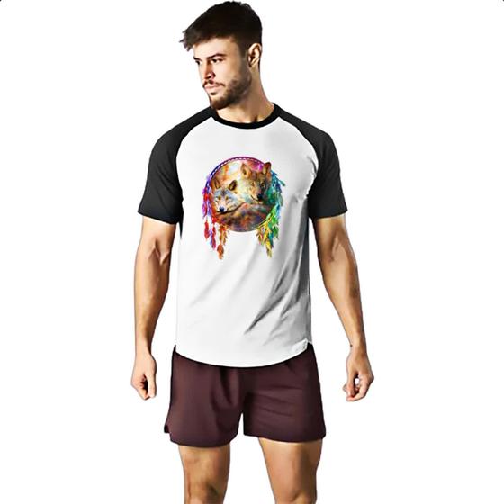 Imagem de Camiseta Raglan Apanhador de sonhos casal de lobo