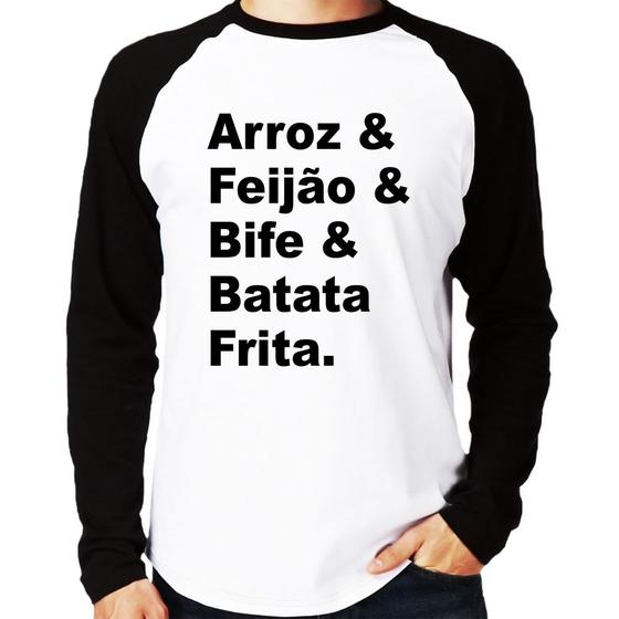 Imagem de Camiseta Raglan Arroz & Feijão & Bife & Batata Frita Manga Longa - Foca na Moda