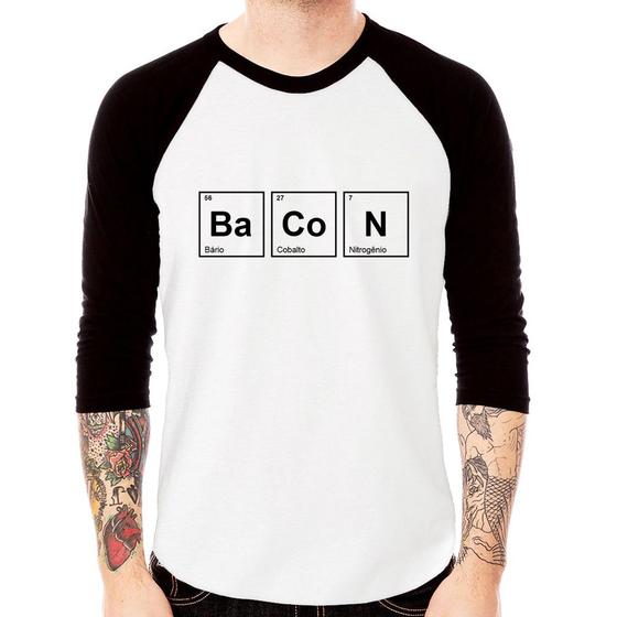 Imagem de Camiseta Raglan Bacon Tabela Periódica Manga 3/4 - Foca na Moda