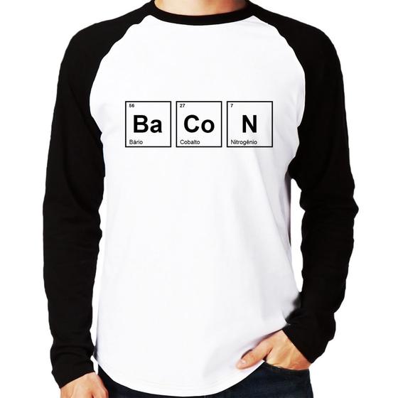 Imagem de Camiseta Raglan Bacon Tabela Periódica Manga Longa - Foca na Moda