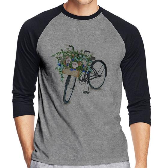 Imagem de Camiseta Raglan Bicicleta Cesto de Flores Manga 3/4 - Foca na Moda