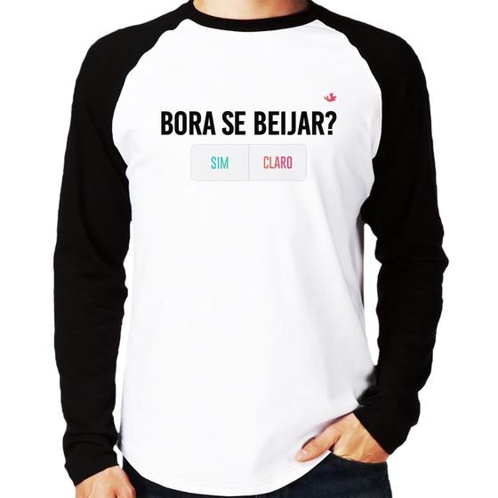 Imagem de Camiseta Raglan Bora se beijar Sim ou Claro Manga Longa - Foca na Moda