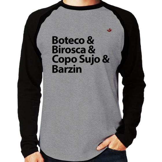 Imagem de Camiseta Raglan Boteco & Birosca & Copo Sujo & Barzin Manga Longa - Foca na Moda