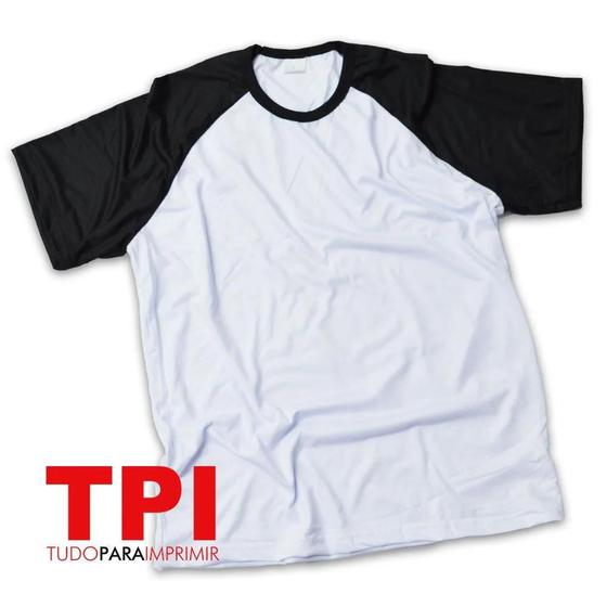 Imagem de Camiseta Raglan Branca/Preta Adulto Poliéster