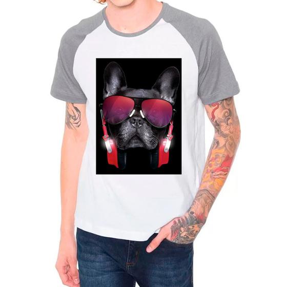 Imagem de Camiseta raglan buldog pet cachorro cinza branca masculina02