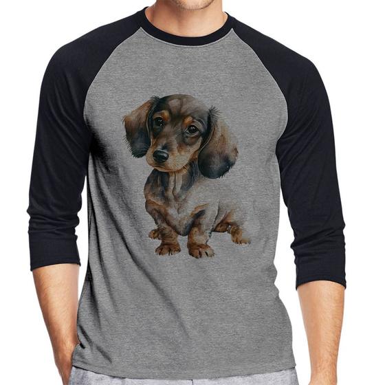 Imagem de Camiseta Raglan Cachorro Dachshund Manga 3/4 - Foca na Moda