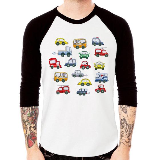 Imagem de Camiseta Raglan Carrinhos Coloridos Manga 3/4 - Foca na Moda