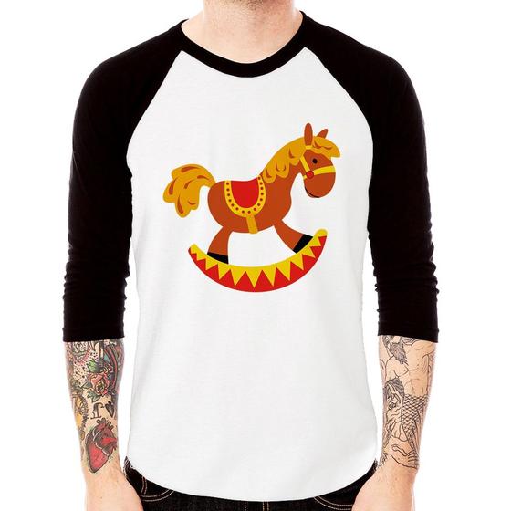 Imagem de Camiseta Raglan Cavalo Balanço Manga 3/4 - Foca na Moda