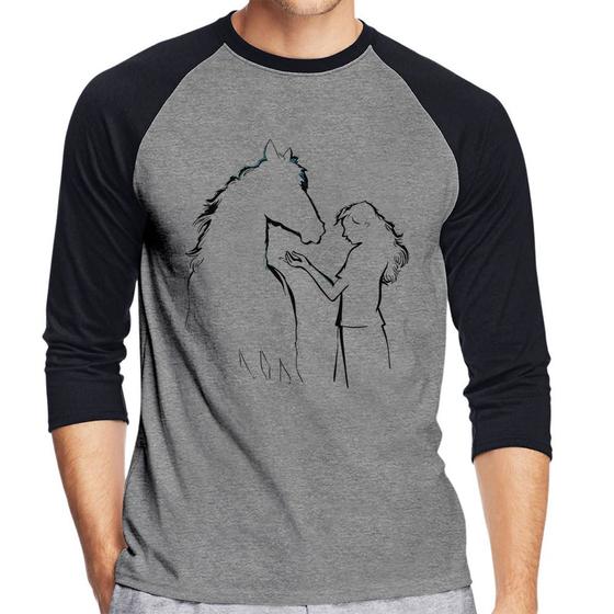 Imagem de Camiseta Raglan Cavalo e Garota Silhueta Manga 3/4 - Foca na Moda