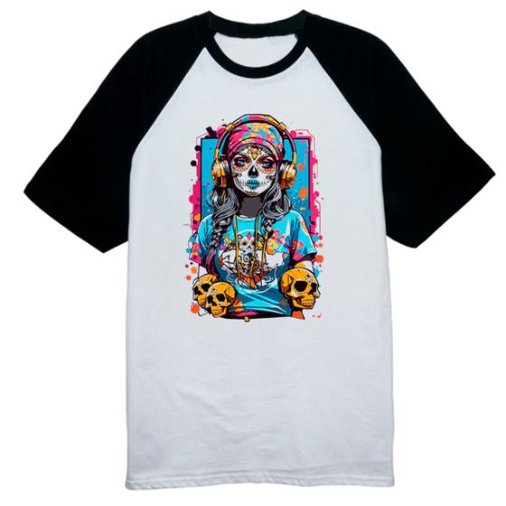 Imagem de Camiseta Raglan Caveira mexicana girl sound