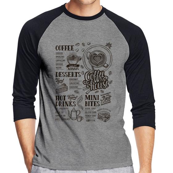 Imagem de Camiseta Raglan Coffee House Vintage Manga 3/4 - Foca na Moda