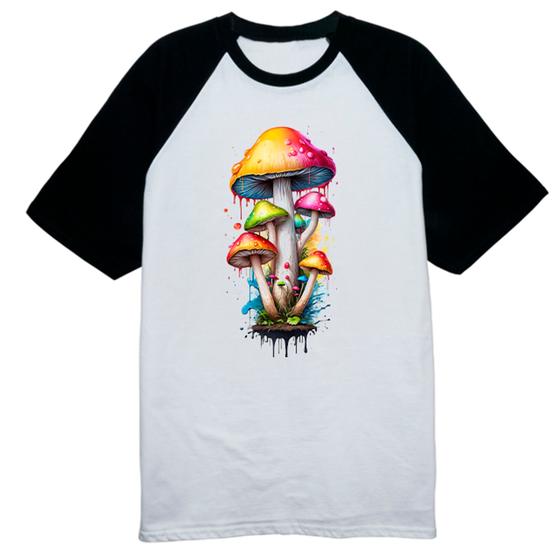 Imagem de Camiseta Raglan Cogumelos coloridos splash