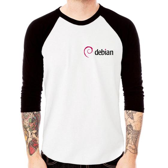 Imagem de Camiseta Raglan Debian Linux Manga 3/4 - Foca na Moda