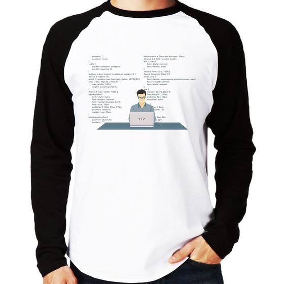 Imagem de Camiseta Raglan Desenvolvedor Front-end CSS Manga Longa - Foca na Moda