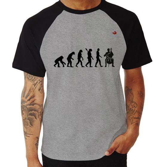 Imagem de Camiseta Raglan Evolução do Violoncelista - Foca na Moda