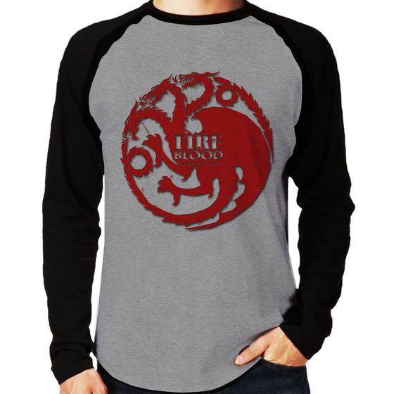 Imagem de Camiseta Raglan Fire and Blood Targaryen Manga Longa - Foca na Moda