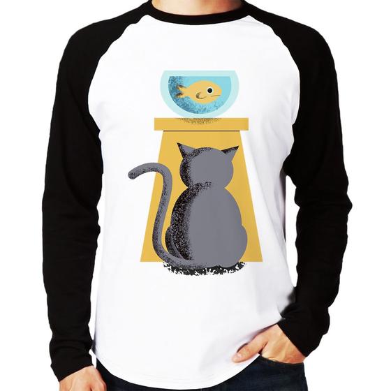 Imagem de Camiseta Raglan Gato e Aquário Manga Longa - Foca na Moda