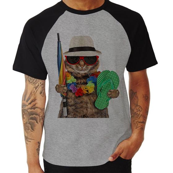 Imagem de Camiseta Raglan Gato nas Férias - Foca na Moda