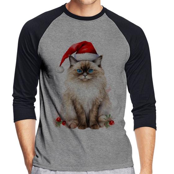 Imagem de Camiseta Raglan Gato Natalino Manga 3/4 - Foca na Moda