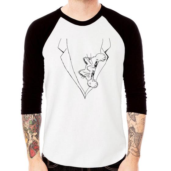 Imagem de Camiseta Raglan Gato no terno Manga 3/4 - Foca na Moda