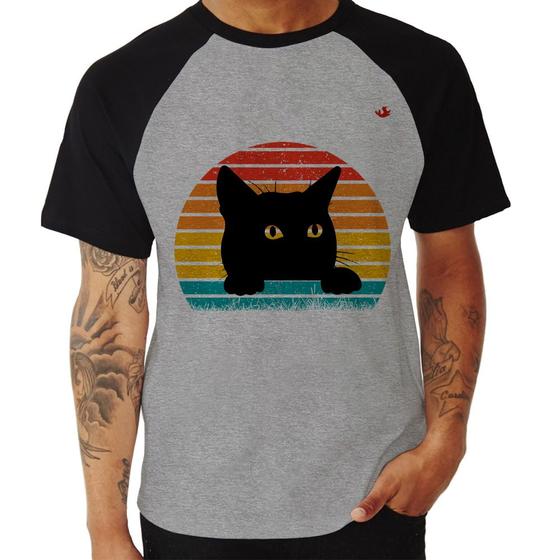 Imagem de Camiseta Raglan Gato Vintage Sunset - Foca na Moda